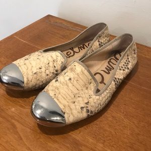 Snakeskin mirror toe flats